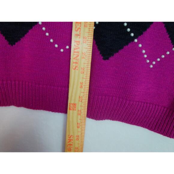 Vintage‎ 90s Y2K Sweater A Little Extra Size 20W Shoulder Pads Argyle Grandma - Picture 6 of 8